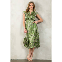 Gwen-Flutter Sleeve Print Tiered Dress