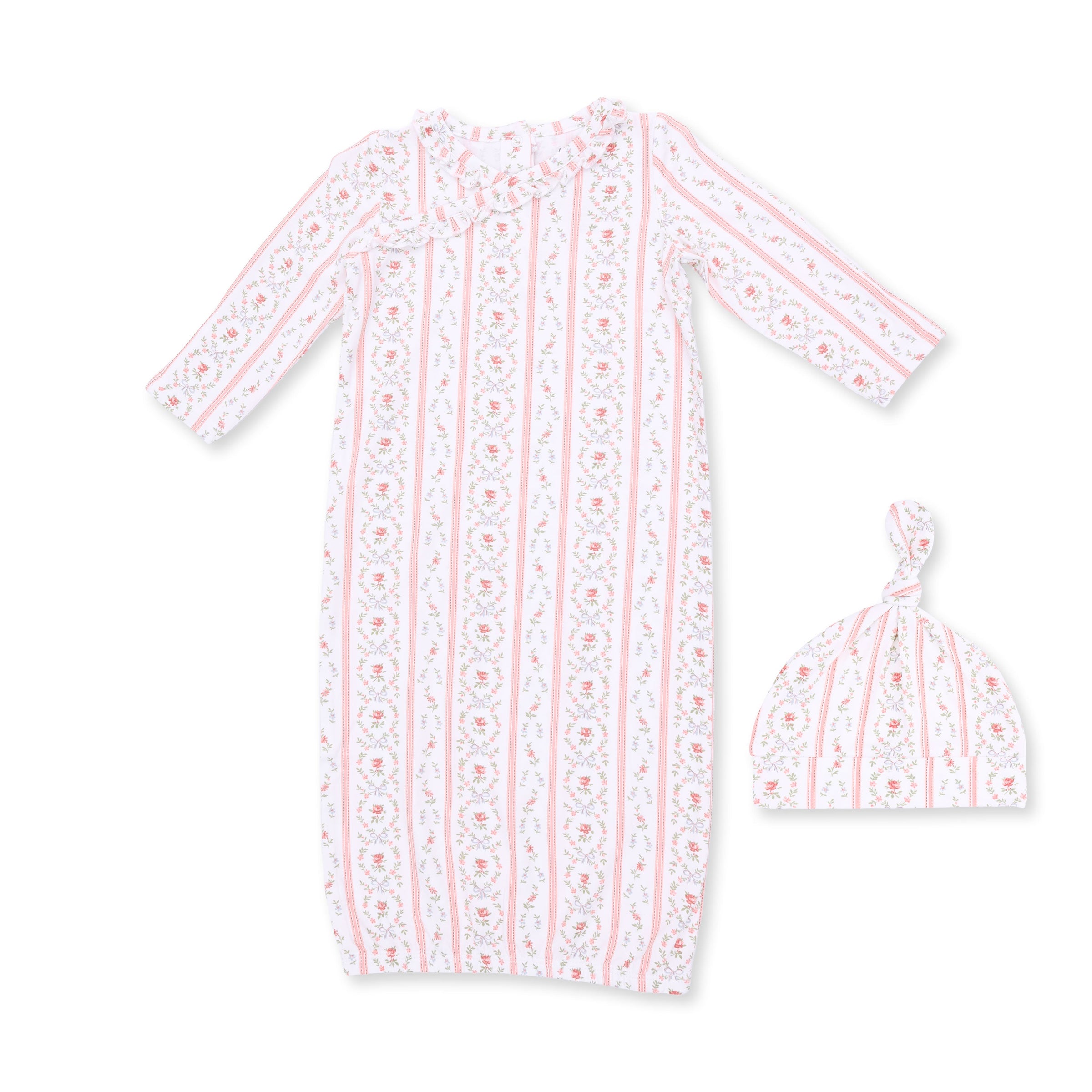 Marnie Rosebud Stripe - Kimono Gown and Knotted Hat