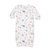 Cute Farm Animals Pink - Kimono Gown & Ruffle Knotted Hat