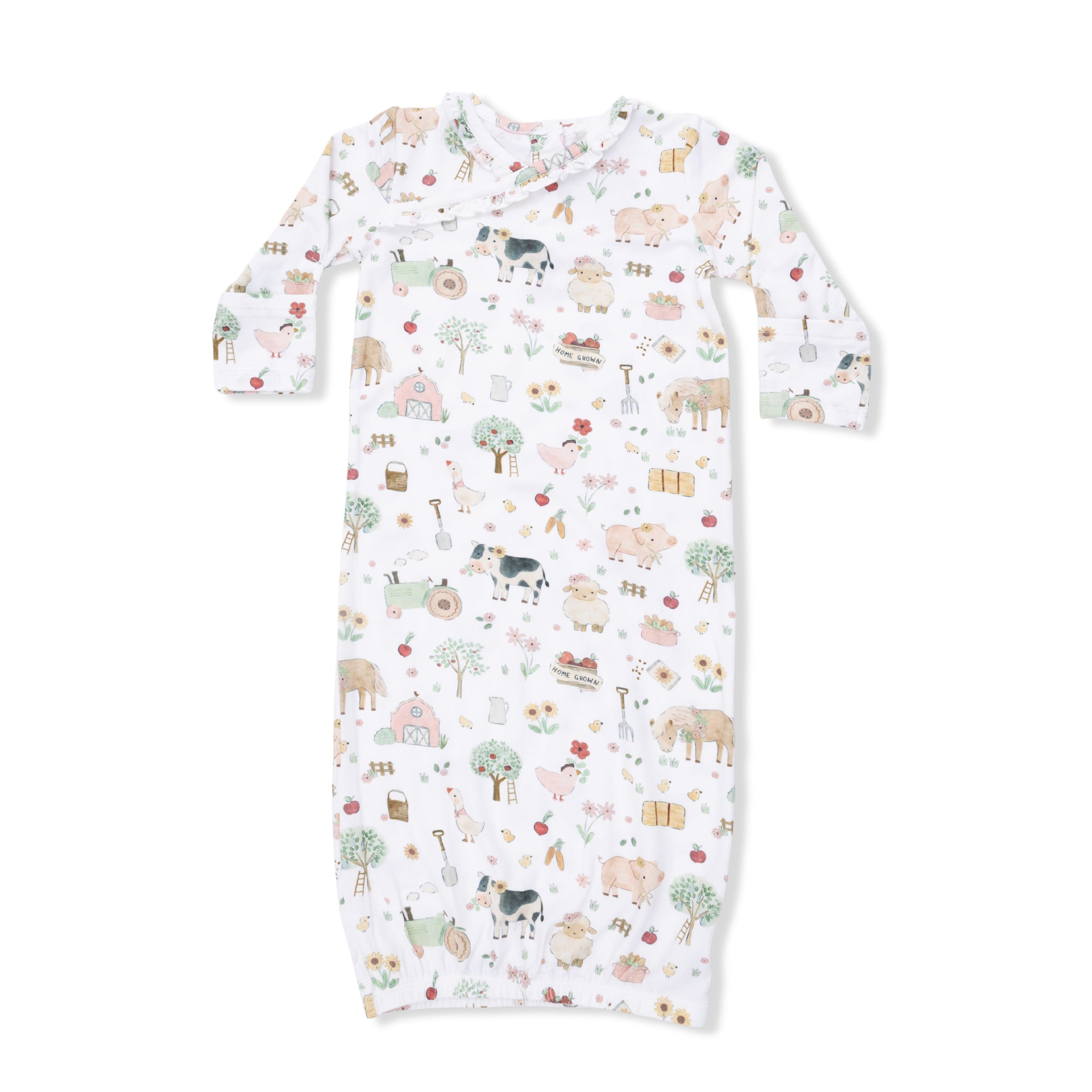 Cute Farm Animals Pink - Kimono Gown & Ruffle Knotted Hat