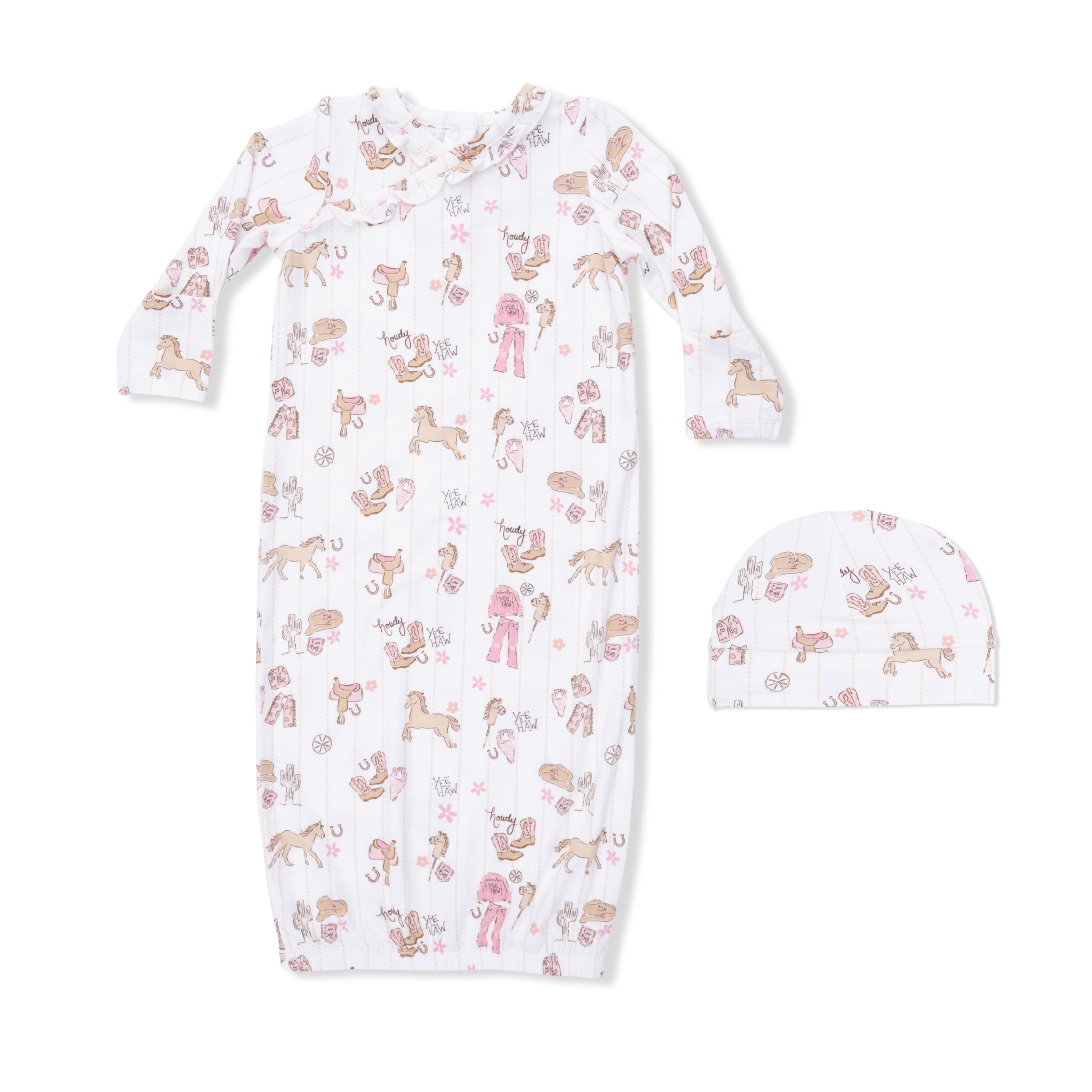 Cowgirl Nursery - Kimono Gown & Ruffle Knotted Hat