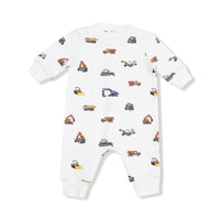 Construction Vehicles - Baseball Collar Romper with Front Placket