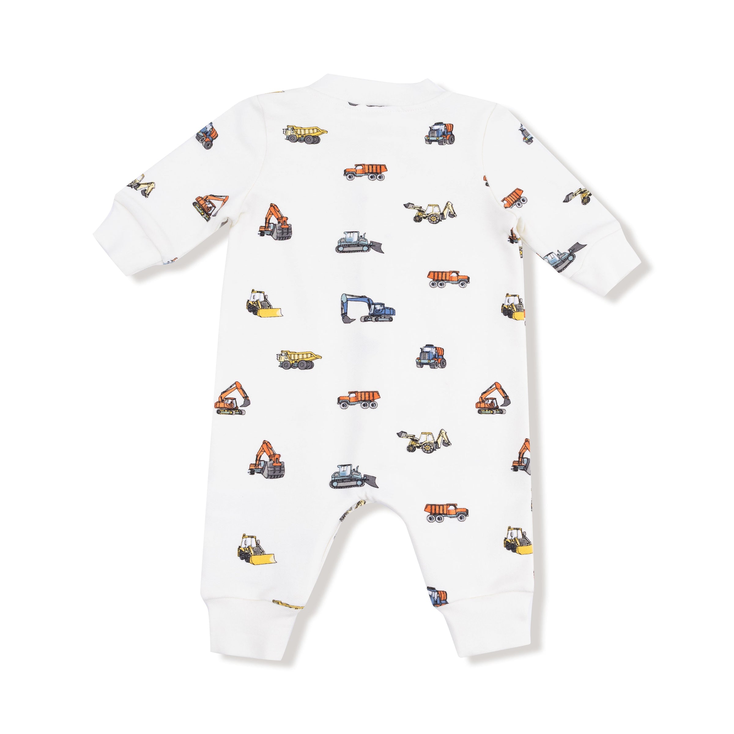 Construction Vehicles - Baseball Collar Romper with Front Placket
