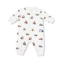 Construction Vehicles - Baseball Collar Romper with Front Placket