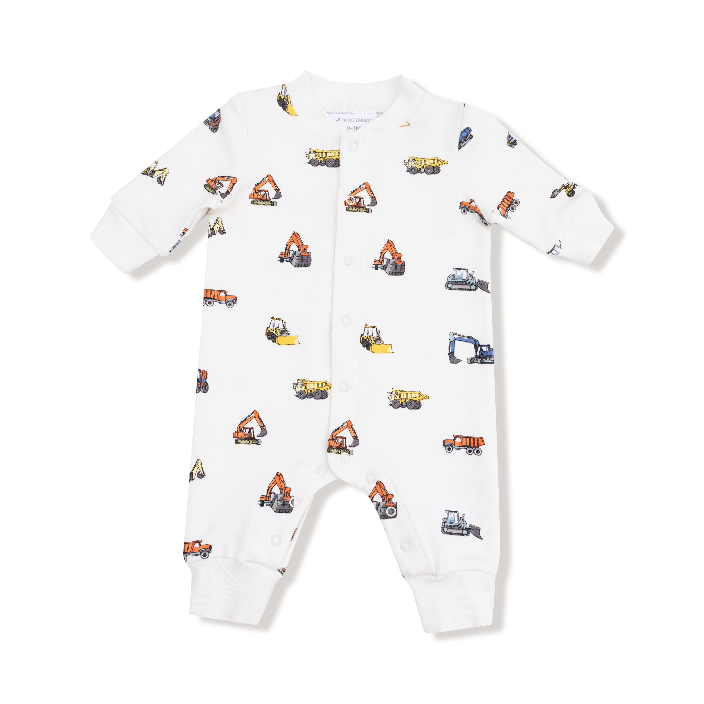 Construction Vehicles - Baseball Collar Romper with Front Placket