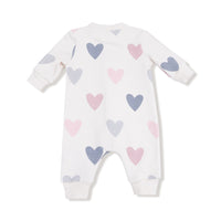 Hearts - Baseball Collar Romper with Front Placket