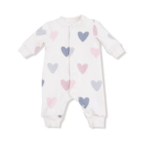 Hearts - Baseball Collar Romper with Front Placket