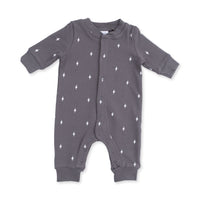Lightning Bolt French Terry - Baseball Collar Button Up Romper