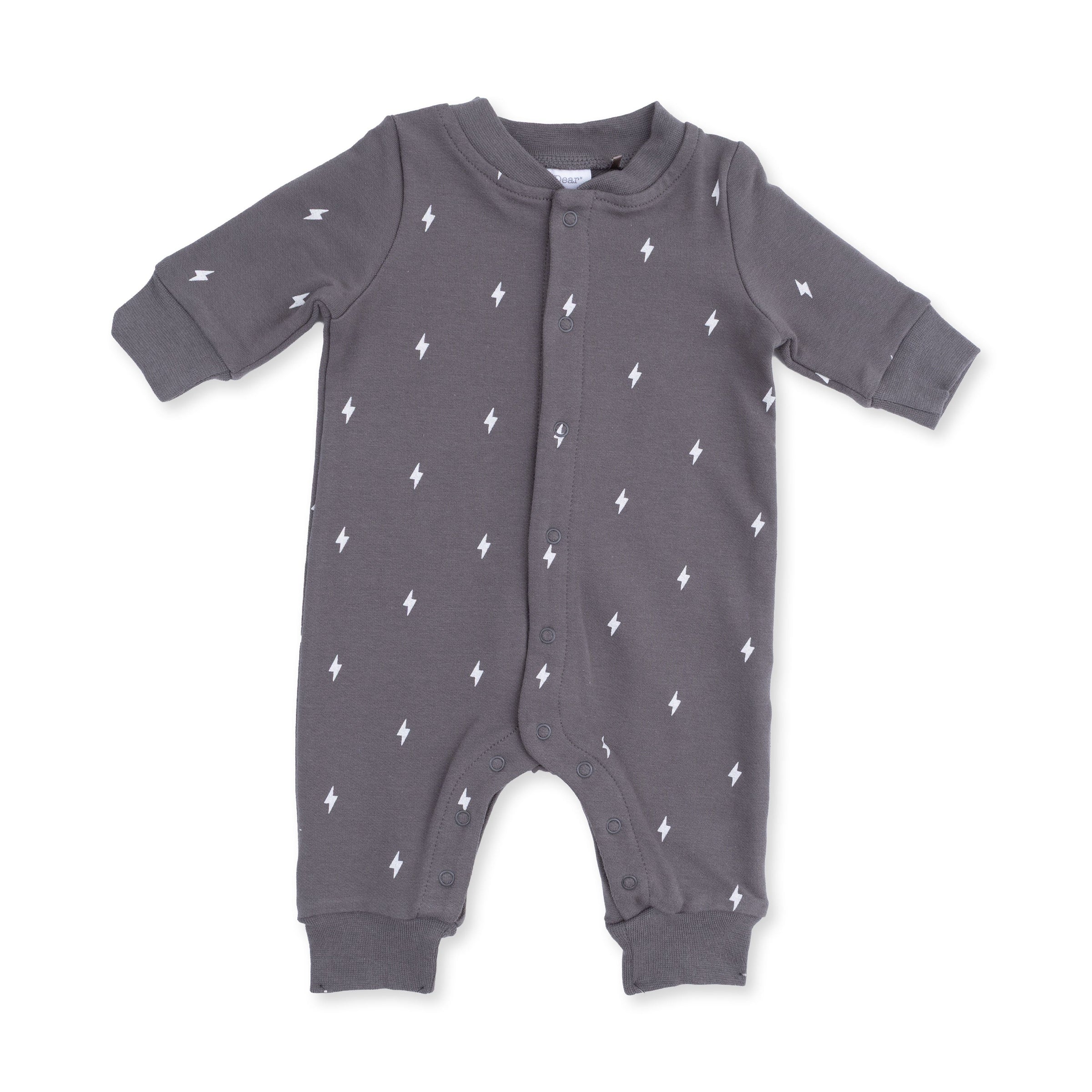 Lightning Bolt French Terry - Baseball Collar Button Up Romper