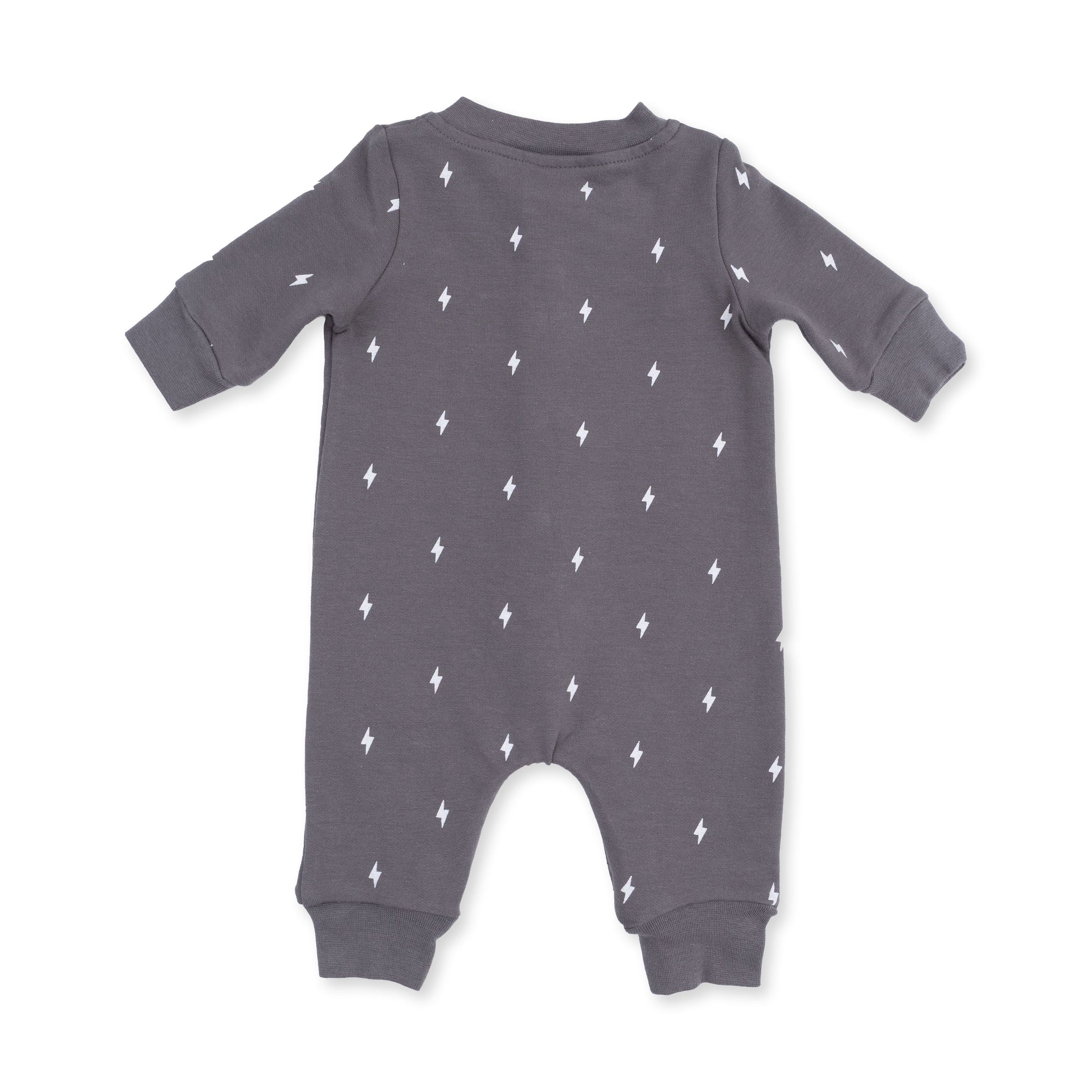 Lightning Bolt French Terry - Baseball Collar Button Up Romper