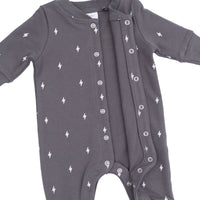 Lightning Bolt French Terry - Baseball Collar Button Up Romper