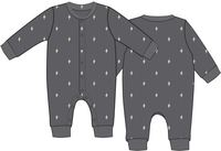 Lightning Bolt French Terry - Baseball Collar Button Up Romper