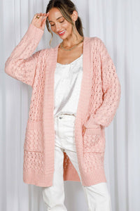 Frances-Patch Pocket Textured Crochet Knitted Cardigan