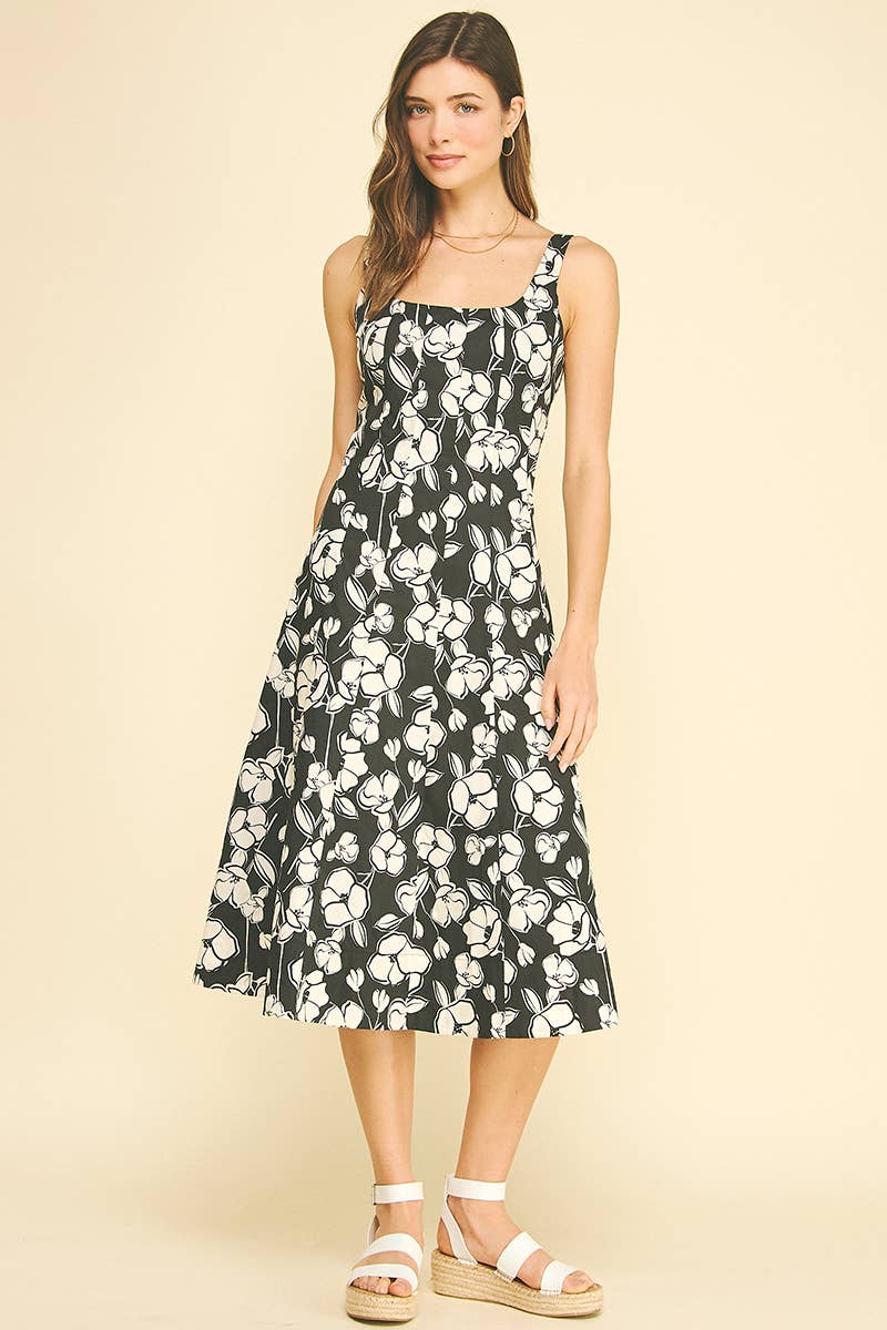 SUZETTE - FLORAL PRINT FLARED MIDI DRESS