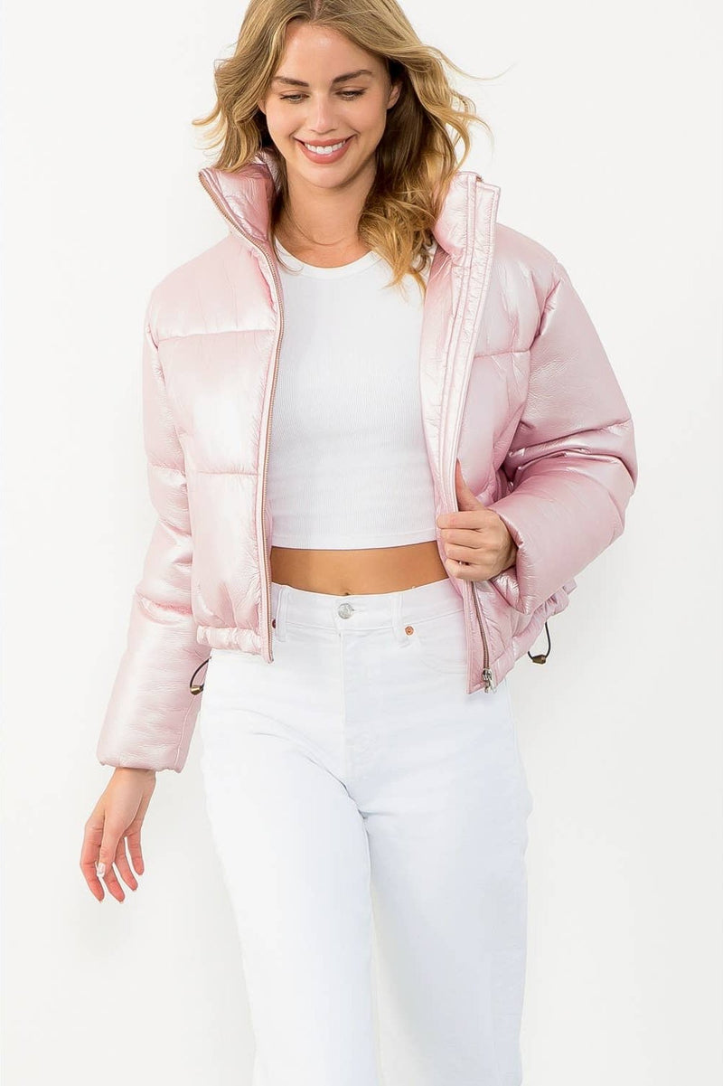 Metallic Zip Up Puffer Jacket