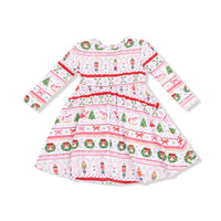 Sugar Plum Fairy - Nutcracker Fair Isle - Pink - Twirly Long Sleeve Dress