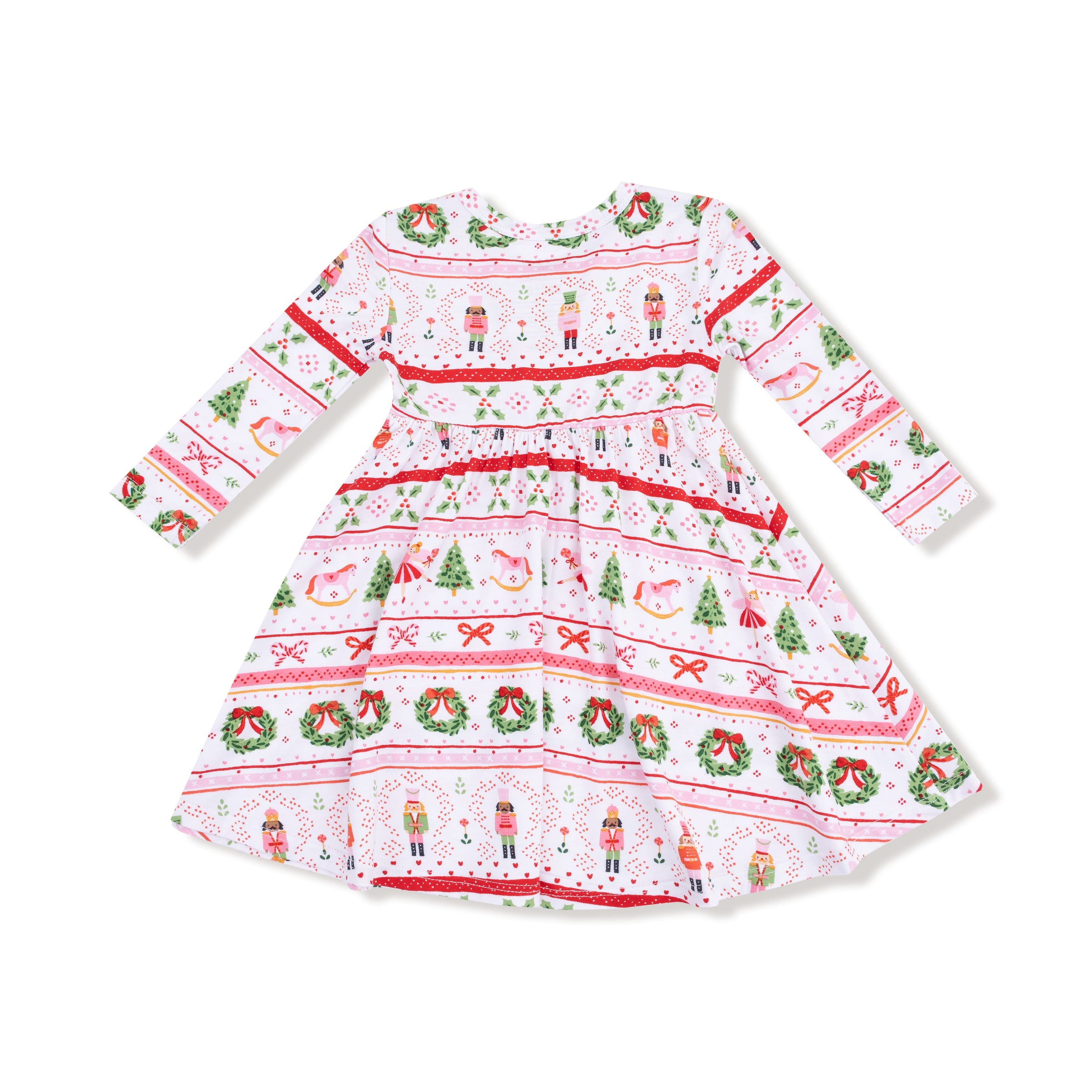 Sugar Plum Fairy - Nutcracker Fair Isle - Pink - Twirly Long Sleeve Dress