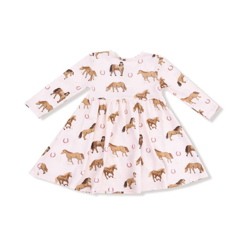 Horses - Pink - Twirly Long Sleeve Dress