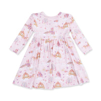 Princess Unicorns and Castle - Twirly Long Sleeve Dress with Bike Short