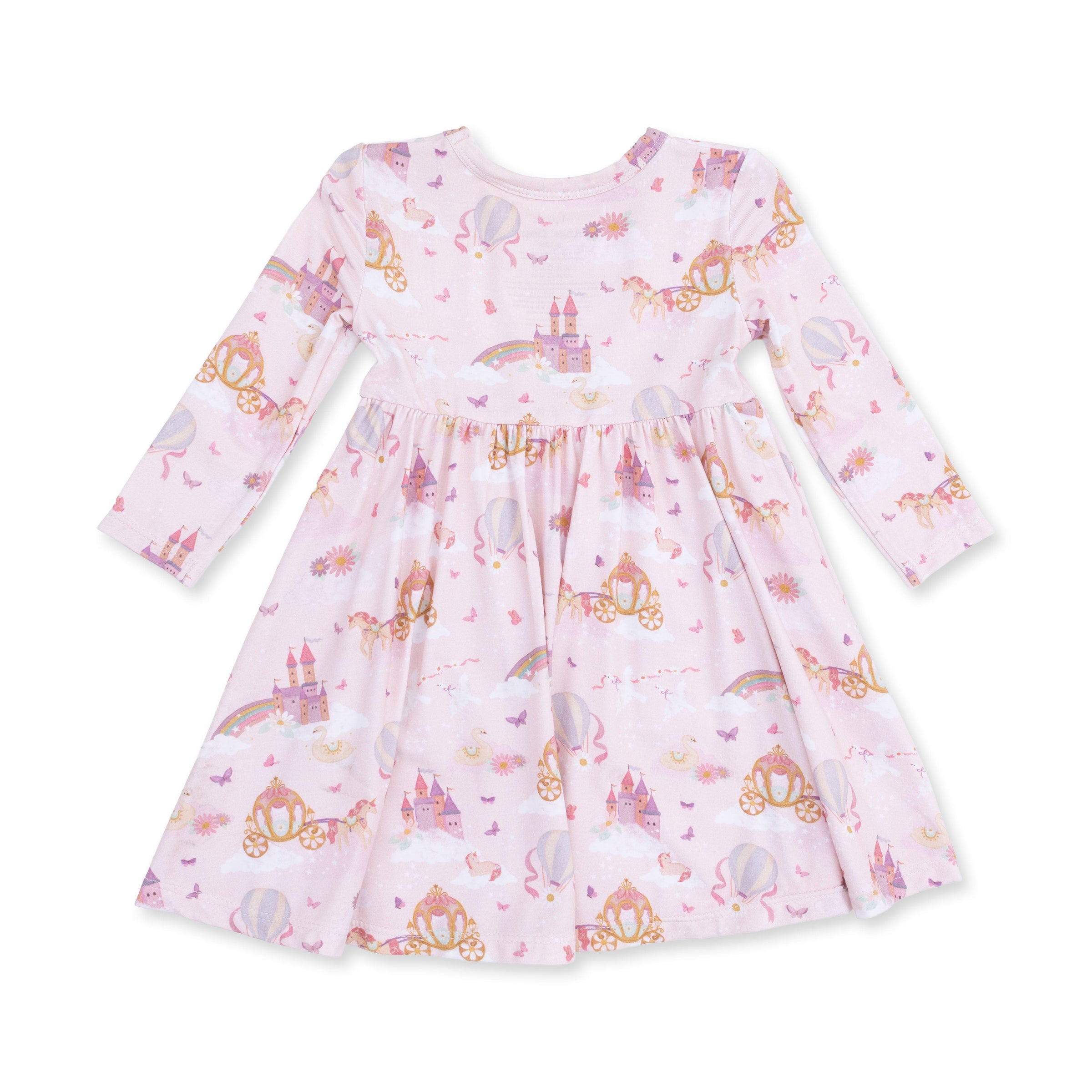 Princess Unicorns and Castle - Twirly Long Sleeve Dress with Bike Short