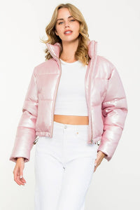 Metallic Zip Up Puffer Jacket