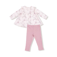 Antoinette Floral - Long Sleeve High Waisted Top with Ruffles + Legging