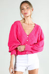 Miranda - V-Neck Balloon Sleeve Textured Knitted Cardigan