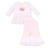 Football Dot and Stripe - Long Sleeve Peplum Top and Ruffle Bells