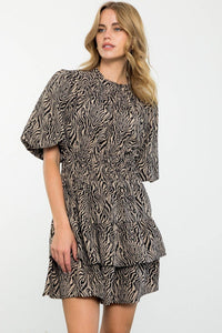 Puff Sleeve Zebra Print Dress