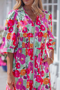 Rose - V Neck Zip Up Midi Dress