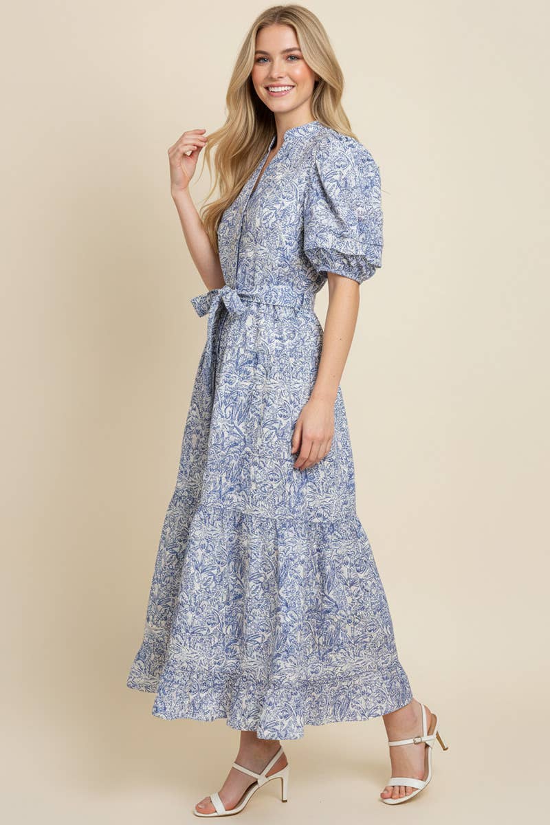 Gemma - FLORAL PRINT TIERED MIDI DRESS WITH PUFF SLEEVES