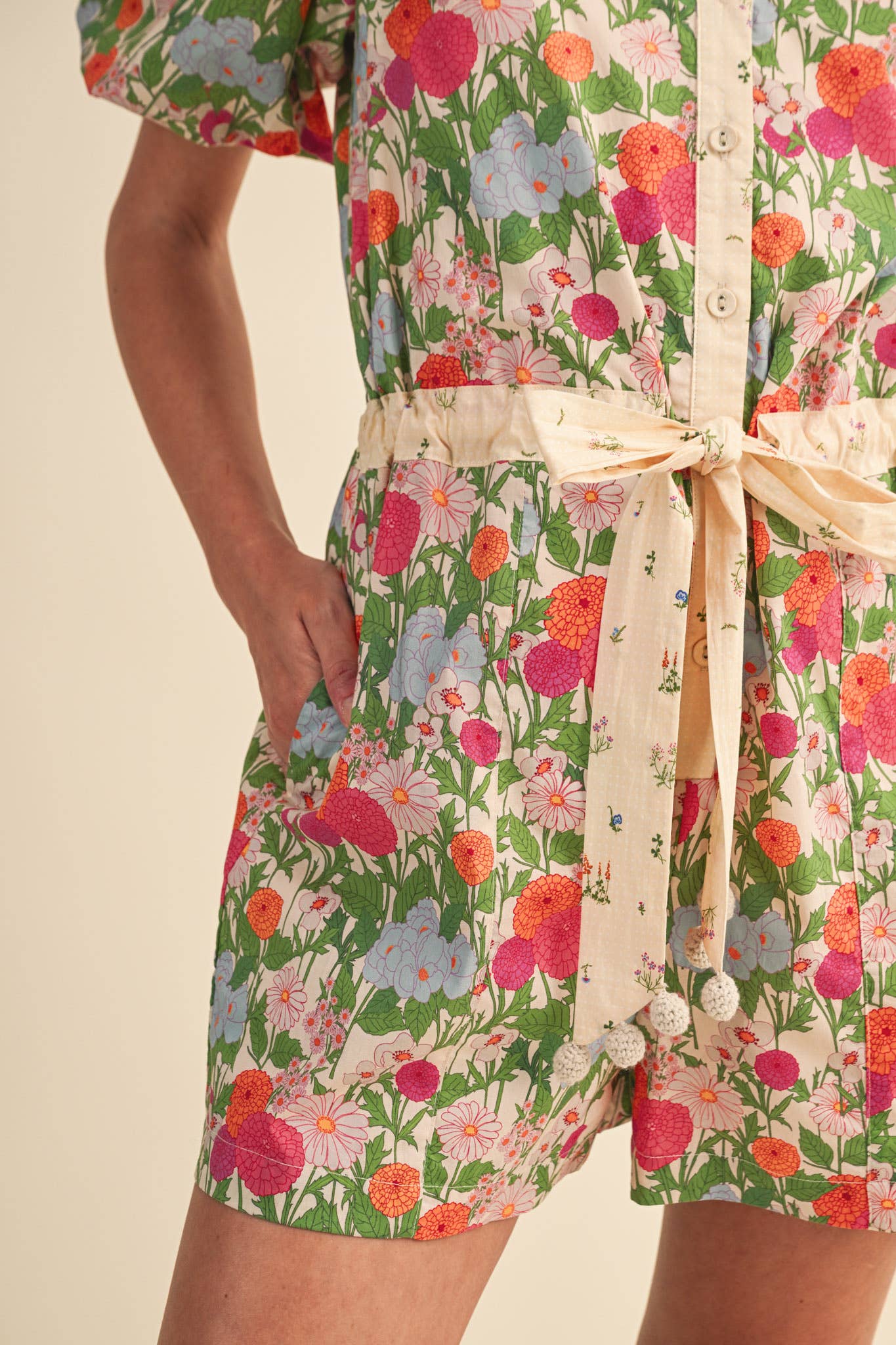 Brianna - Bubble Sleeve Floral Print Romper