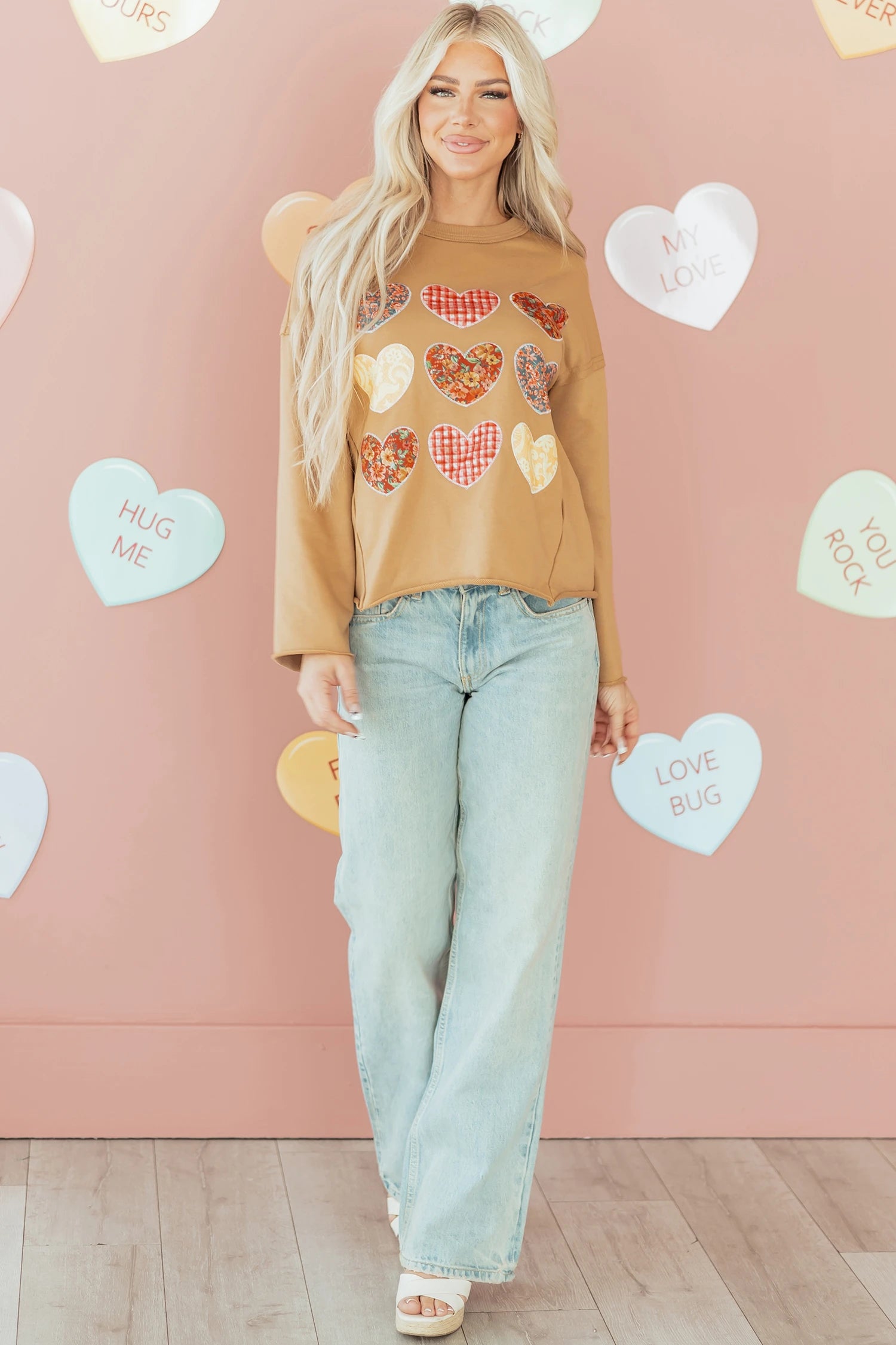 Madelyn- Floral Heart Stitched Exposed Seam Mineral Wash Sweatshirt