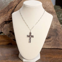 Boho Hammered Cross Necklace in Silver or Gold