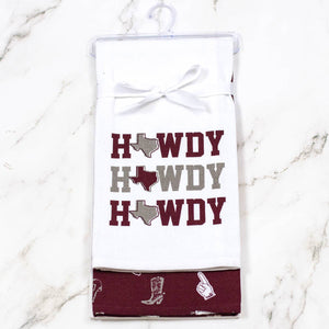 Howdy Pride Hand Towels   White/Maroon/Gray   20x28   Set of 2