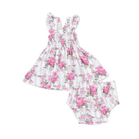 Cabbage Rose Stripe - Smocked Top with Bloomer