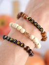 Teach Inspire WOOD bead stretch bracelet heart charm stack