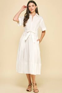 JADIE- COLLARED V-NECK MIDI DRESS