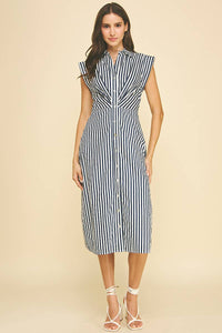 Saylor - Striped Button Down Midi Dress