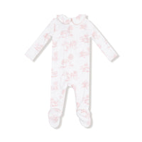 Farm Toile - Pink - Peter Pan 2 Way Zipper Footie