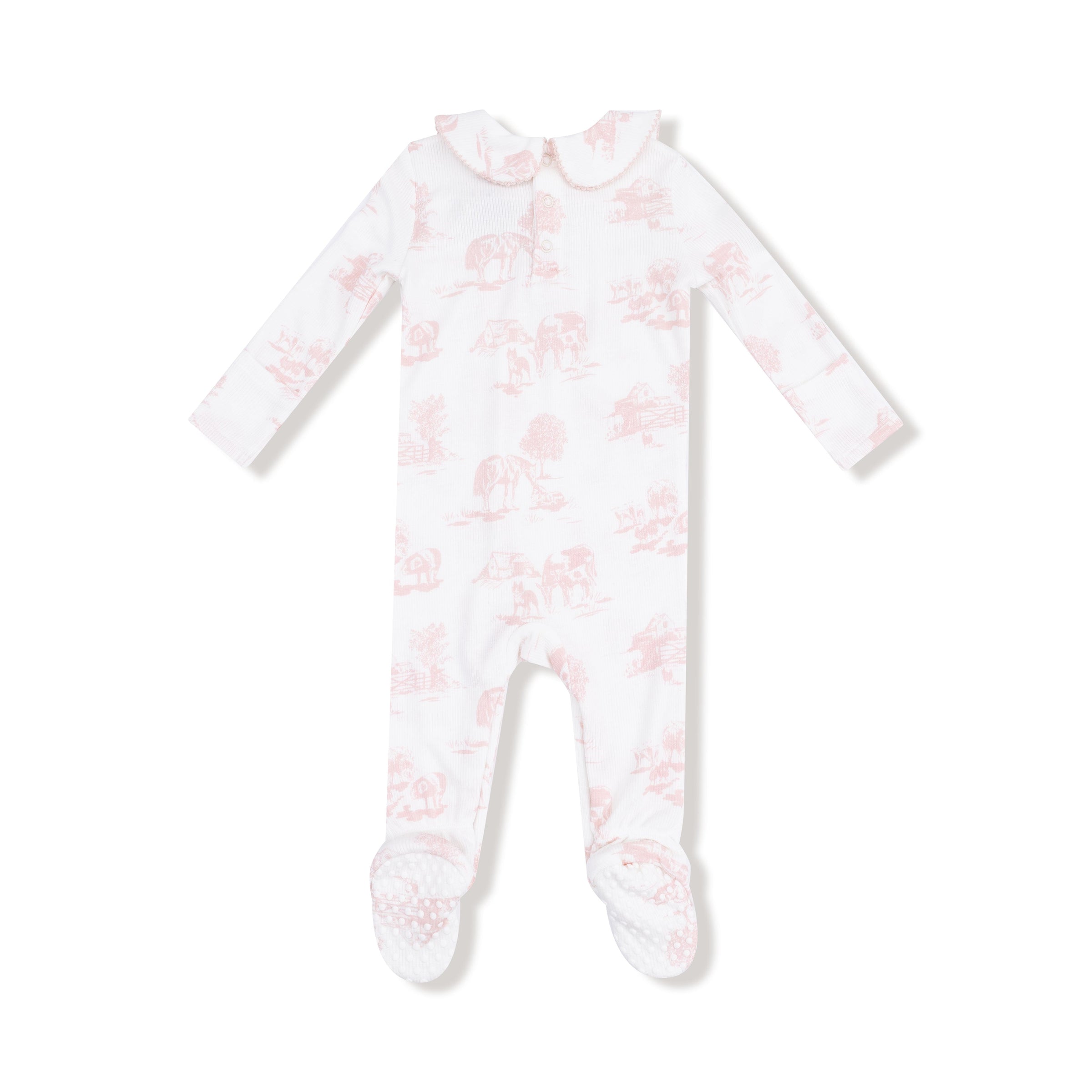 Farm Toile - Pink - Peter Pan 2 Way Zipper Footie