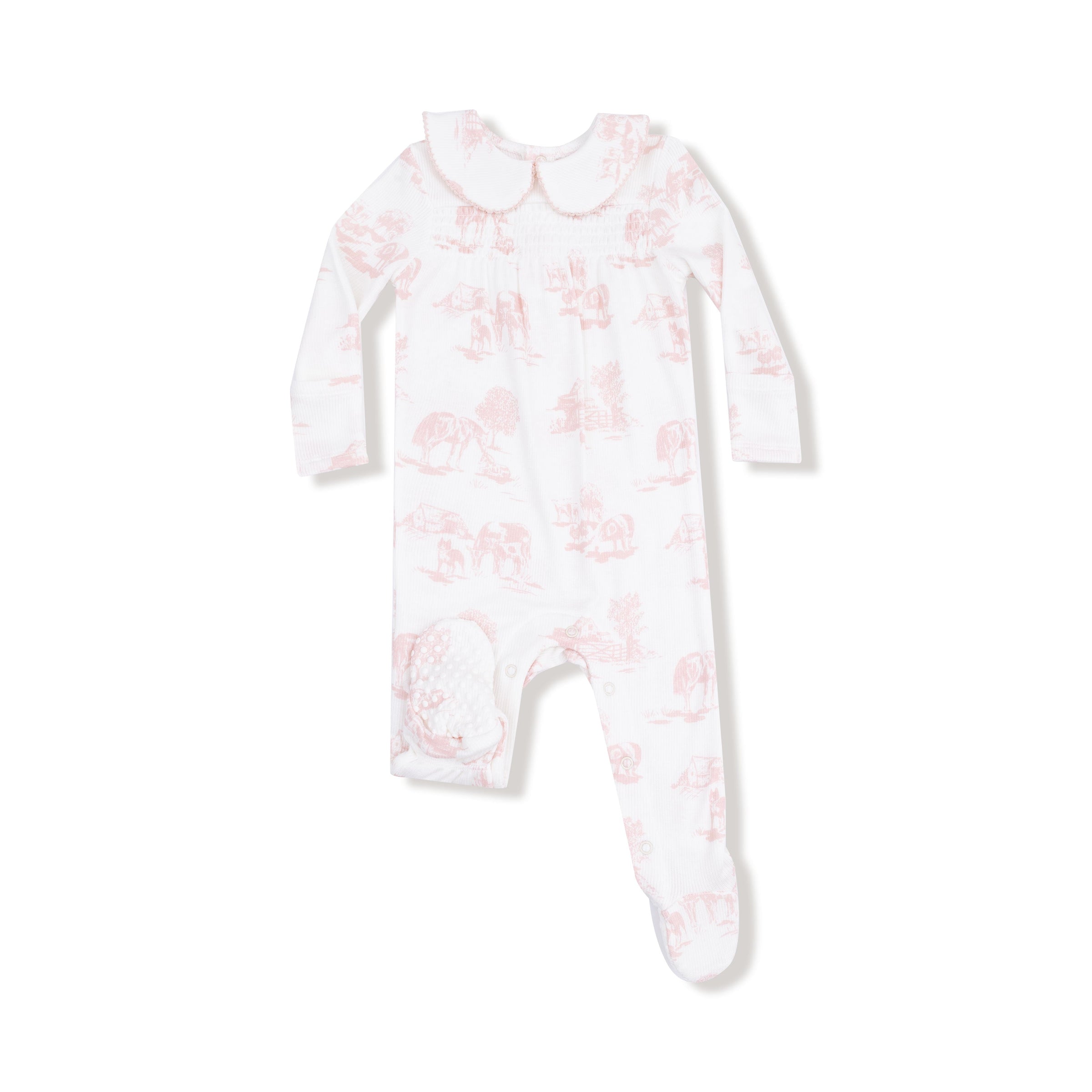 Farm Toile - Pink - Peter Pan 2 Way Zipper Footie