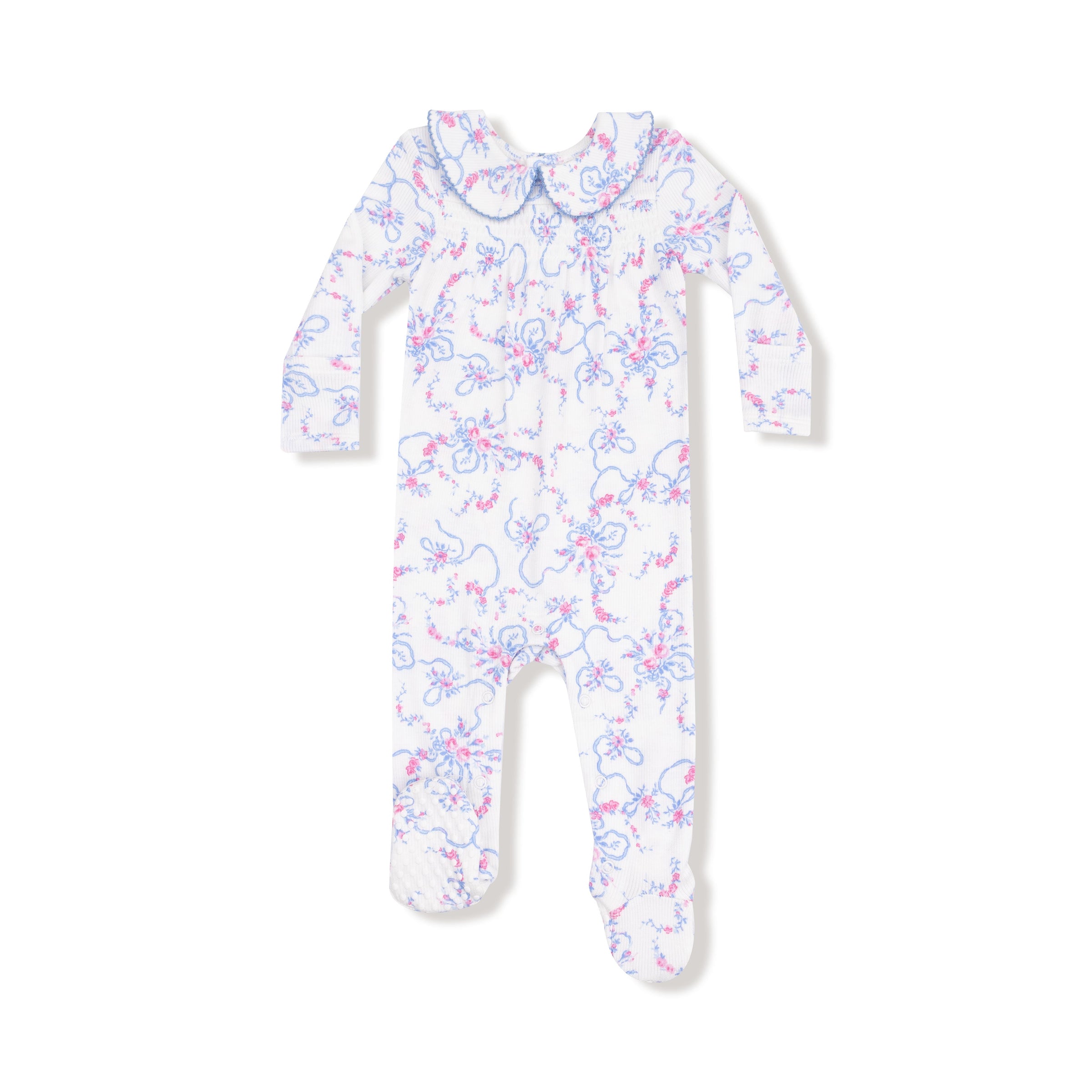 Ribbon Floral Fling - Smocked Peter Pan Snap Footie