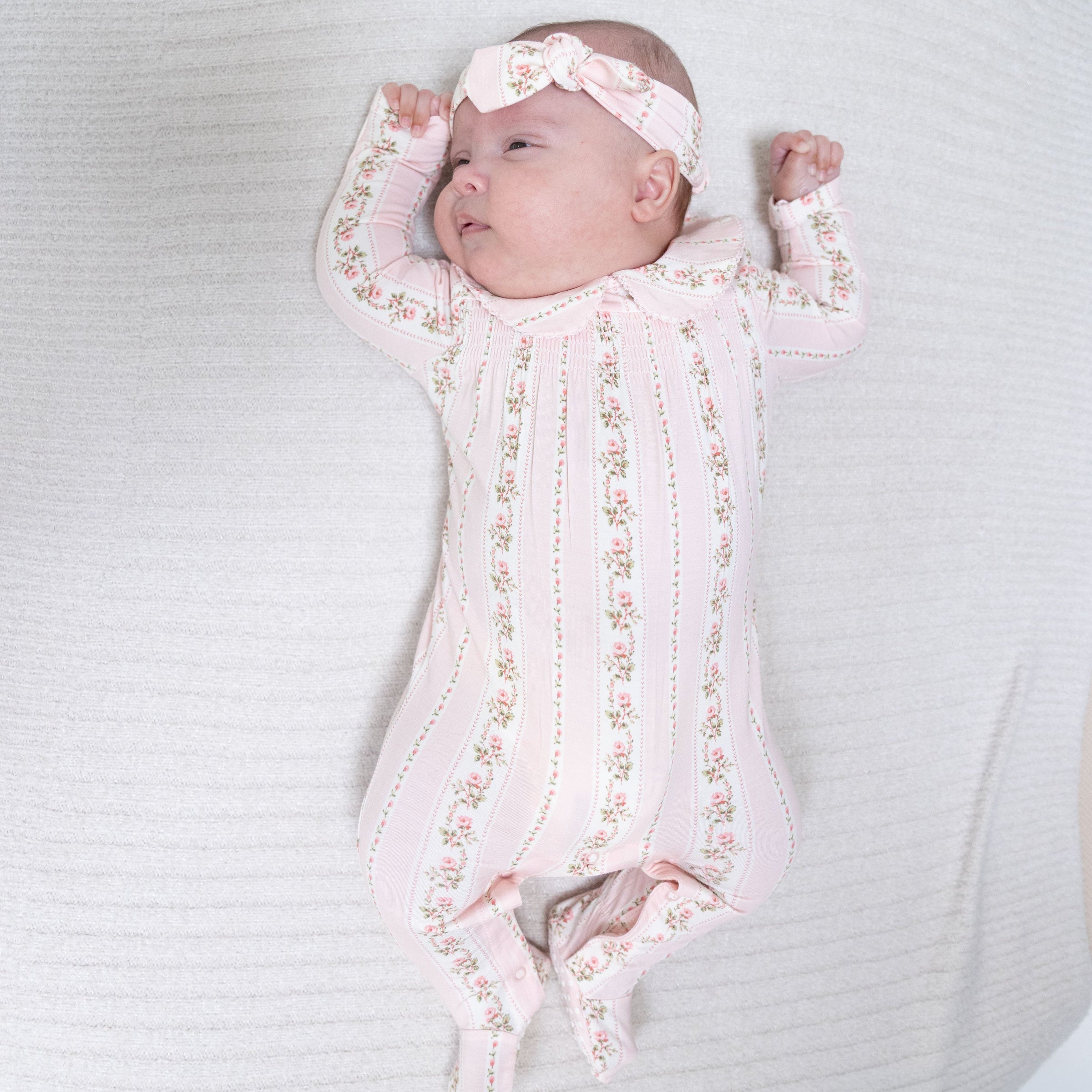 Antoinette Stripe - Smocked Peter Pan Snap Footie