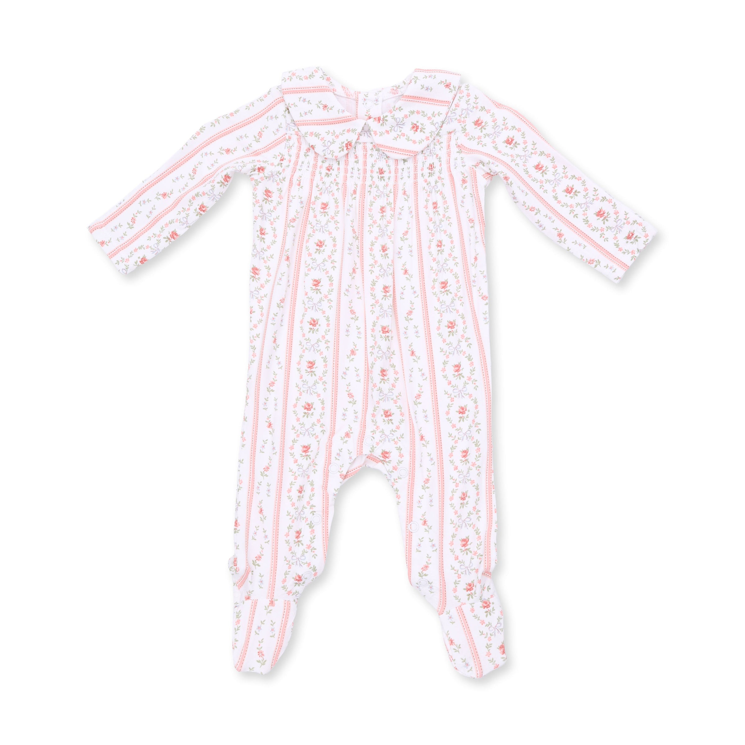 Marnie Rosebud Stripe - Smocked Peter Pan Snap Footie