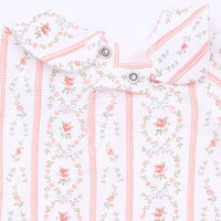 Marnie Rosebud Stripe - Smocked Peter Pan Snap Footie