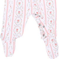 Marnie Rosebud Stripe - Smocked Peter Pan Snap Footie