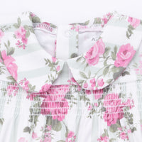 Cabbage Rose Stripe - Smocked Peter Pan Snap Footie
