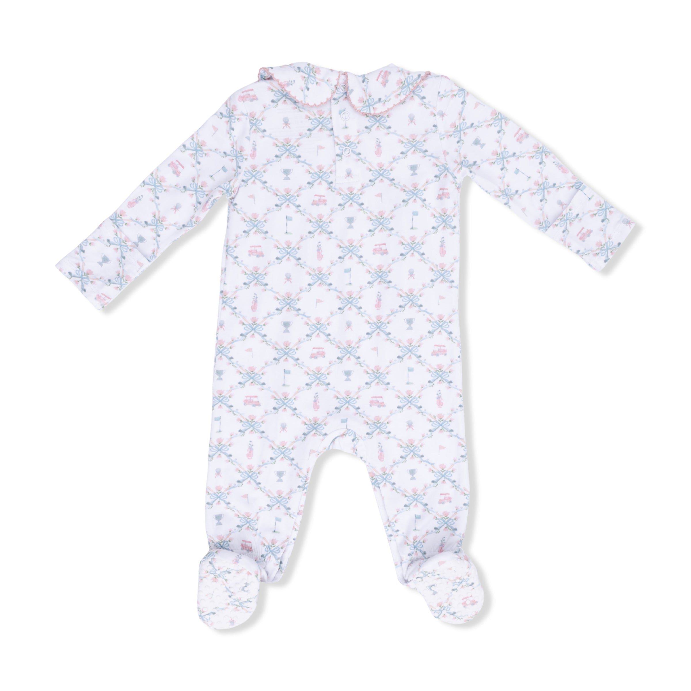 Golf Trellis Pink - Smocked Peter Pan Snap Footie
