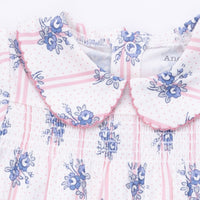 Stripe Dot Roses - Smocked Peter Pan Snap Footie